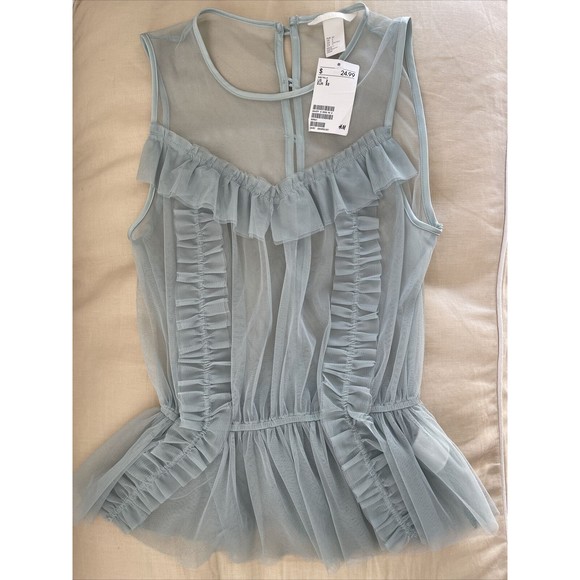 H&M Tops - NWT H&M Woman’s Sleeveless Tulle Ruffle Blouse Top Mint Green sz 2